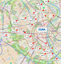 CURA Versorgungsgebiete - Kartenmaterial: © OpenStreetMap-Mitwirkende